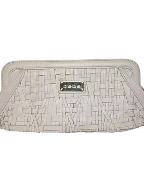 Bebe White Leather Clutch Wristlet Purse Small With Gold Colored Emblem BEBE Bag